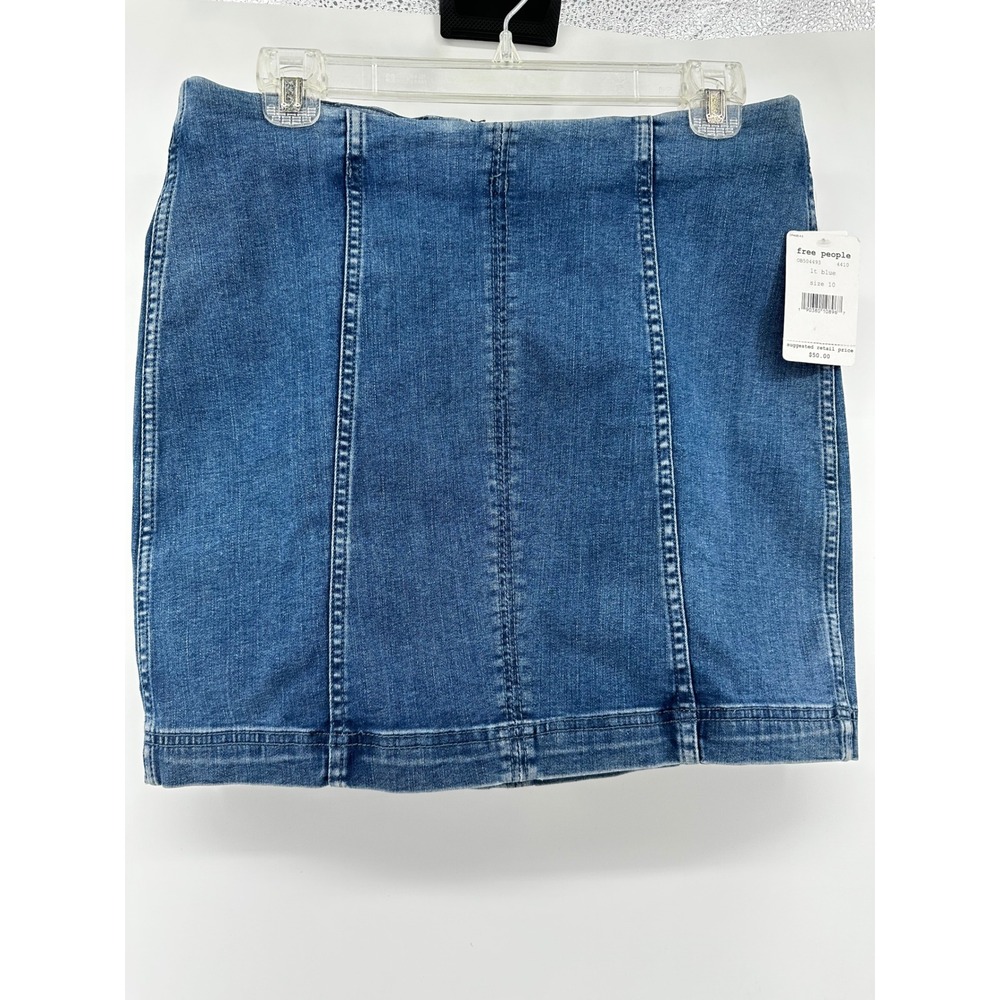 Free People Blue Denim Mini Skirt High Waisted Back Zip Size 10 NEW